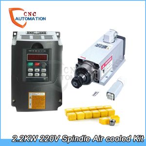 2.2kw 220V inverter+2.2kw Air-cooled square spindle motor kit 2200w spindle + ER20 collet air spindle motor engraving milling