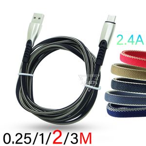 2.4A Câble de charge rapide 2m / 6ft USB Téléphone Câbles de données en alliage zinc Art pour micro Android USB Type C