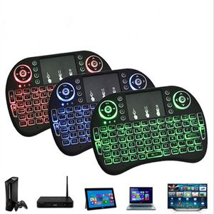 Mini teclado I8 de 2,4G, teclado inalámbrico retroiluminado, Air Mouse, Control remoto en inglés, panel táctil para Smart Android TV Box, Notebook, Tablet y Pc