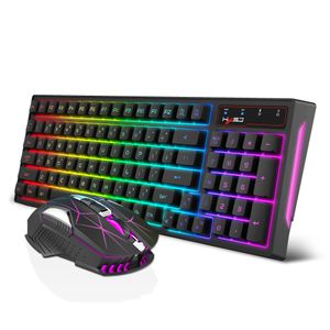 Combo de ratón y teclado inalámbrico recargable de 2,4G, 96 teclas, teclado de membrana RGB, retroiluminación colorida, juego de ratón para juegos