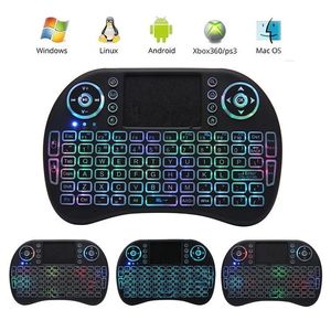 Mini teclado inalámbrico de 2,4 GHz con ratón táctil, retroiluminado con LED, batería recargable para Smart Android TV Box Notebook Tablet PC