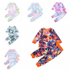 2-8 ans Ensembles de vêtements pour enfants en bas âge Junior Girls Boys Tie Dye pyjama à manches longues 2pcs Pjs Set enfants Loungewear vêtements de nuit vêtements de loisirs à la maison