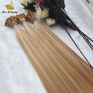 2 mechones Remy, trama de cabello humano tejido a mano, extensión de cabello humano de alta calidad, venta al por mayor, Color personalizable