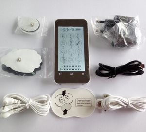 2 canales LCD Pantalla táctil Terapia de pulso eléctrico TENS EMS Masajeador, 12 modos Electrónica digital Mini acupuntura Terapia magnética por DHL