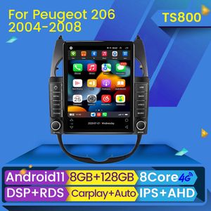 Lecteur stéréo dvd de voiture 2 Din pour Peugeot 206 2001-2008 WIFI Android 11 GPS Navigation Carplay Auto BT