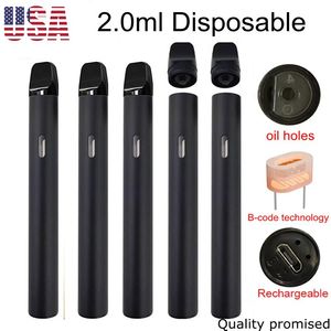 Stylo vape jetable de 2 grammes USA Entrepôt 350mah Batterie rechargeable 2,0 ml Stylos vaporisateurs vides Dispositif à l'épreuve des enfants Pod Vaping Fabricant