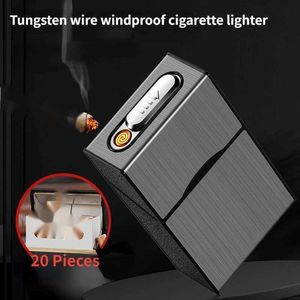 Encendedor de cigarrillos 2 en 1 20, recargable por USB, portátil, electrónico, a prueba de viento, accesorios para fumar, regalo para hombres