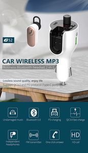 2 en 1 Bluetooth Pilote Casque Transmetteur FM Récepteur Radio Lecteur MP3 Adaptateur Audio Kit Voiture Mains Libres avec Chargeur Rapide QC 3.0