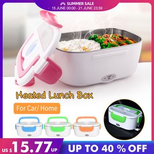 2 en 1 Portable électrique Lunch Box Car Home US Plug / EU Plug 12V-24V 110V 220V école Bento Lunchbox Food Container Warmer T200710