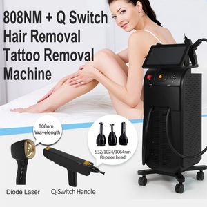 2 po en 1 Q Switted Nd Yag Laser Tattoo Repoval Machine For Skin Whitening 808NM Diode Laser pour l'épilation de la cheveux Équipement de beauté