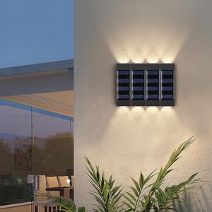 Lámpara de pared Solar de 2 LED, iluminación hacia arriba y hacia abajo, para exteriores, IP65, resistente al agua, alimentada por energía Solar, luz empalmable para el jardín del hogar, porche y patio