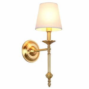 2 Light Double Head Wall Lamp All Copper American Bedroom Bedside Lamp Study Hall Background Bedside Corridor Aisle Fabric Shade Wall Light