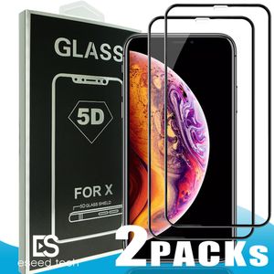 Paquet de 2 verres trempés 5D à couverture complète en verre incurvé pour Iphone XR XS MAX X Film de couverture complète protecteur d'écran de bord 3D pour iPhone6 6S 7 8 Plus