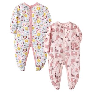 2 Pack born One Piece pyjamas 012 mois bébé filles et garçons pieds vêtements de nuit coton Onesies vêtements de mode 240325