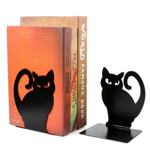 2 PCS Black Cat Bookend fichier stands de bureau Bibs de travail Organisateur Lire des serveurs Metal Brothers Iron décoratif