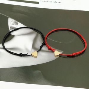 Bracelet porte-bonheur en forme de petit cœur d'amour, 2 pièces/lot, rouge, noir, blanc, corde réglable, à la mode, pour Couple, vente en gros