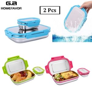 2 PCS Caja de almuerzo para niños adultos 304 Acero inoxidable Bento Snack Bloqueo Contenedor de alimentos Escuela Oficina Almacenamiento al aire libre Y200429