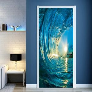 2 unids/set pegatinas de puerta DIY Mural dormitorio decoración del hogar cartel PVC 3D Surf impermeable imitación 3D pegatina de puerta papel tapiz calcomanía