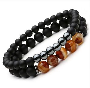 2 pièces/ensemble mat noir perle Bracelet ensemble femmes hommes mode chanceux bouddha prière perles Bracelets Couple bijoux accessoires cadeau Kimter-D418S Z