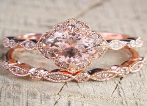 2 PCSset Crystal Ring Jewelry Rose Gold Couleur Anneaux de mariage pour les femmes Girls Engagement Gift Anneau de mariage Set5015653