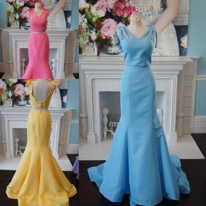 Robe de bal 2 pièces 2k19 élégante rose bleu ciel jaune sirène événement formel porter des robes bretelles arc dos nu sur commande