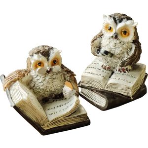 2 piezas de estatuas de búho DecorOwl, figurita de libro de lectura, estatua bonita hecha a mano para el hogar, oficina, sala de estar, decoración, Animal Sculptur 220617