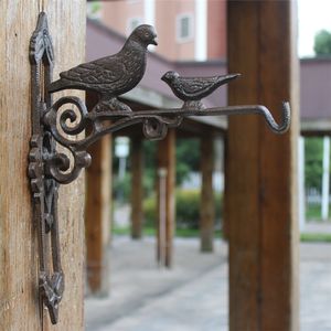 2 Pièces Oiseaux Nature Crochet Mural Support en Fonte Maison Décorations de Jardin Plantes Suspendues Panier de Fleurs Pot Lanterne Cage à Oiseaux Rétro Marron Monté Antique