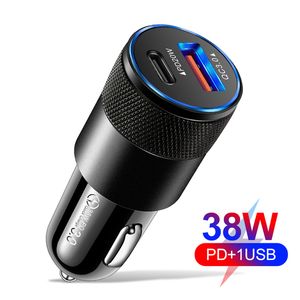 2 ports 38W chargeur de voiture PD QC 3.0 USB Type C charge rapide prise allume-cigare pour iPhone 14 13 Pro Max Xiaomi Mi 12 Samsung