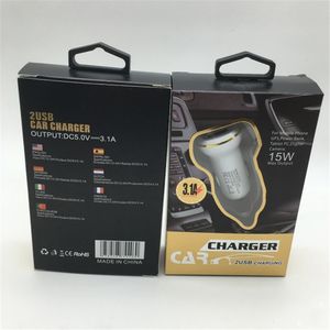 2 puertos Universal 3.1A Cargador de coche dual de carga rápida Adaptador de corriente USB LED Auto Teléfono móvil con caja al por menor