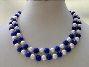 Livraison gratuite @@@@@ 2 brins de perles d'eau de mer blanches, 8mm, perles bleues égyptiennes, collier de tous les jours, collier à bavoir