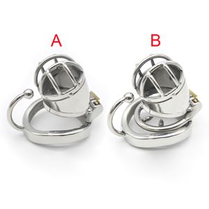 2 Estilos de Acero Inoxidable Súper Pequeño Dispositivo de Castidad Masculina Adult Cock Cage With Anti-off Anillo del Pene BDSM BDSM Juguetes Sexuales para hombres