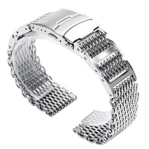 20 22 24mm argent noir acier inoxydable requin maille solide lien bracelet de montre bracelet de remplacement fermoir pliant 287q