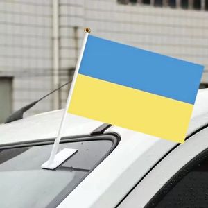 20 * 30 cm Ucrania Mini bandera de mano con polo blanco Color vivo y resistente al país Banner National Bander Banders Durable Poliéster 0308