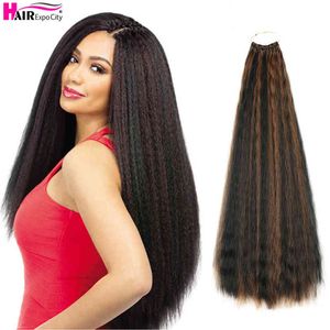 20 pouces Kinky Straight Crochet Hair Pre Looped Natural Synthetic Braid Ombre Extensions de tressage Expo City 220610