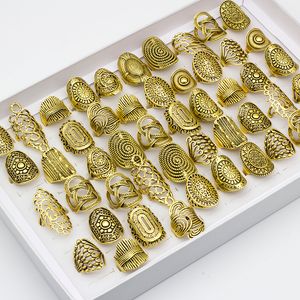 20 unids/lote anillo de banda de flores talladas Vintage estilos mixtos huecos de Color dorado antiguo venta al por mayor joyería regalos de fiesta