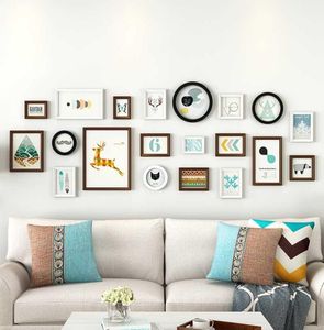 Marco de fotos redondo para sala de estar, marco de madera colgante para fotos, juego de marcos de fotos, arte moderno de pared, decoración del hogar, 20 piezas, 9690984