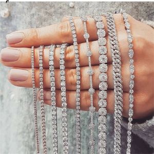 20 Estilo Brillante Joyería de lujo Plata de ley 925 Forma múltiple Topacio blanco CZ Diamante Piedras preciosas Mujeres Pulsera de boda para regalo de amante