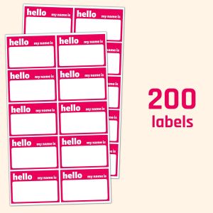 Paquete de 200 pegatinas de Hello My Name Is, 75 x 50 mm, rojo