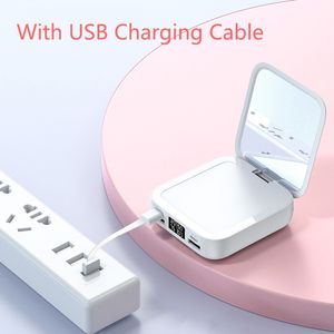 20000mAh Mini Power Bank with USB Type C Cable External Battery Charger for iPhone Samsung Xiaonmi Powerbank with Makeup Mirror