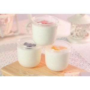 Tazones 200ml Translucidez Postre de plástico Taza de yogur con tapa Taza de pudín desechable Panadería Takeaw dhseller2010 sqcjiy