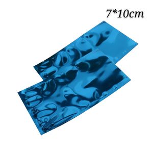 200 pièces 7*10 cm bleu ouvert thermoscellage sous vide emballage sac valve feuille d'aluminium brillant sac d'emballage stockage d'énergie mylar poche sac