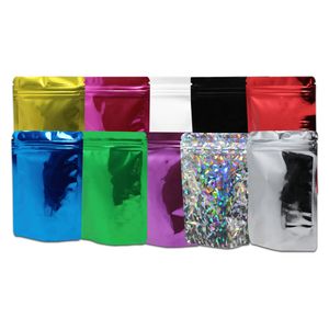 200 Unids / lote Colorido Mylar Bolsas de embalaje que se pueden volver a sellar Bolsas de almacenamiento de alimentos con cierre de cremallera para Zip Doypack Bolsas de embalaje de comestibles con cierre automático