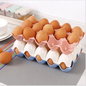 200 unids/lote nevera de cocina caja de almacenamiento de huevos 15 rejilla práctico soporte para huevos bandeja de plástico apilable estante para huevos caja organizadora