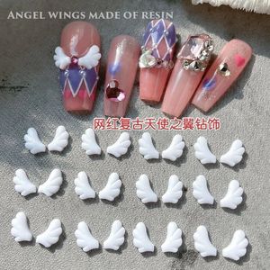 200pcs Resin Angel Wing Jewelry Press on Nails 45x8mm Flatback White Cartoon 3d Half Nail Parts Manucure Accessoires JS 240425