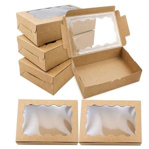 200 pièces blanc brun Kraft boîte à biscuits avec fenêtre transparente Premium petit papier boîte-cadeau conteneur pour Dessert pâtisserie emballage de bonbons