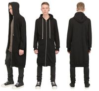 Hip Hop Fashion Long Design Zipper Men Hoodies Faux PU Leather Sleeve Men Jacket Removable Sleeveless
