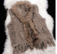 New Real Genuine Knit Rabbit Fur Vest With Raccoon Fur Gilet...