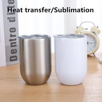Sublimation 12oz Wine Tumblers Coffe Mugs Heat Transfer Egg tumbler Double Walled Stainless Steel Water Cups with Slide Lid Blank white Water Bottle