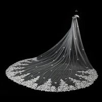 3 meters cathedral bridal veils lace edge wedding wraps white ivory soft tulle white ivory one layer with comb