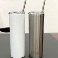 20oz Sublimation Skinny Tumbler Blank Stainless Steel Tumbler DIY Straight Cups Vacuum Insulated 600ml Car Tumbler Coffee Mugs EEA2041-1